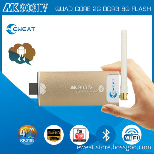 BEST Quad Core RK3188 MK903IV Cortex-A9 1.8GHz 2GB 8GB Bluetooth Android 4.4 mini PC hdmi tv stick android 4.4